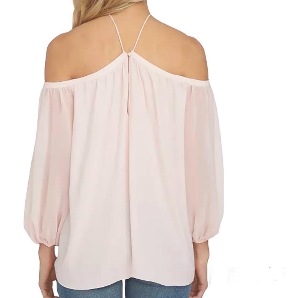 1.STATE Off-Shoulder‎ Halter Blouse, Chiffon Sleeves, Pink Sz S - Picture 2 of 6